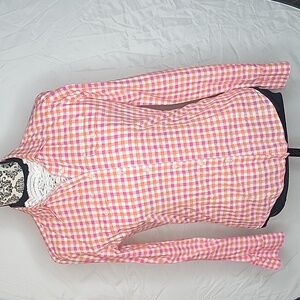 Brooks Brothers Pink & Orange Gingham Button-Down Shirt Classic Fit Long Sleeve